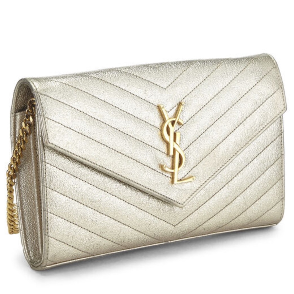 💯 Authentic Like New Gold YSL Saint Laurent Envelope bag